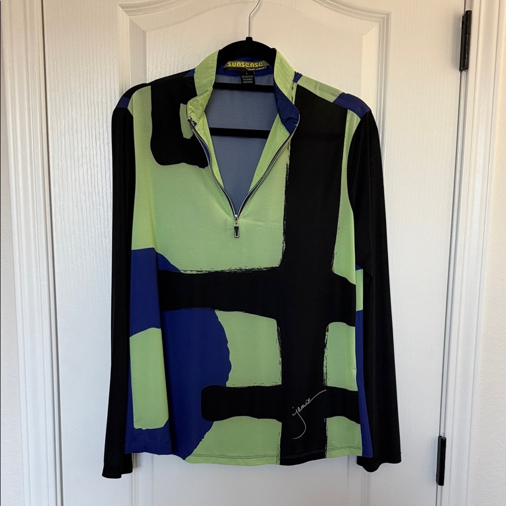 Jamie Sadock Abstract Black and Green Long Sleeve Tee